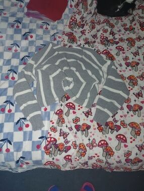 SHEIN Gray and White Striped Knit Sweater